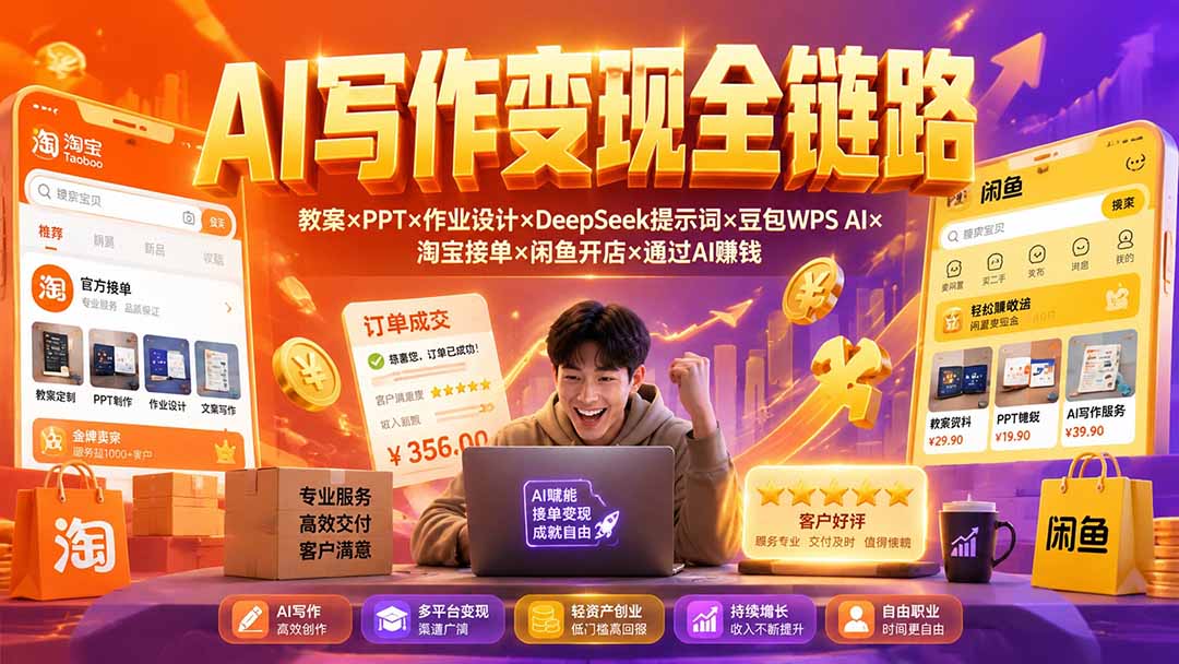 2026AI写作变现全链路：教案×PPT×作业设计×DeepSeek提示词×豆包WPS AI×淘宝接单×闲鱼开店×通过AI賺钱云辞狐 ∞ 稳定更新轻创终点站