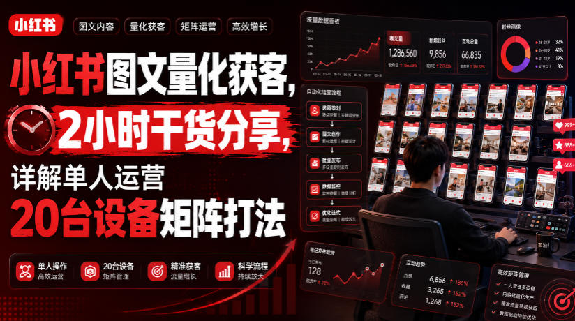 小红书图文量化获客，2小时干货分享，详解单人运营20台设备矩阵打法云辞狐 ∞ 稳定更新轻创终点站