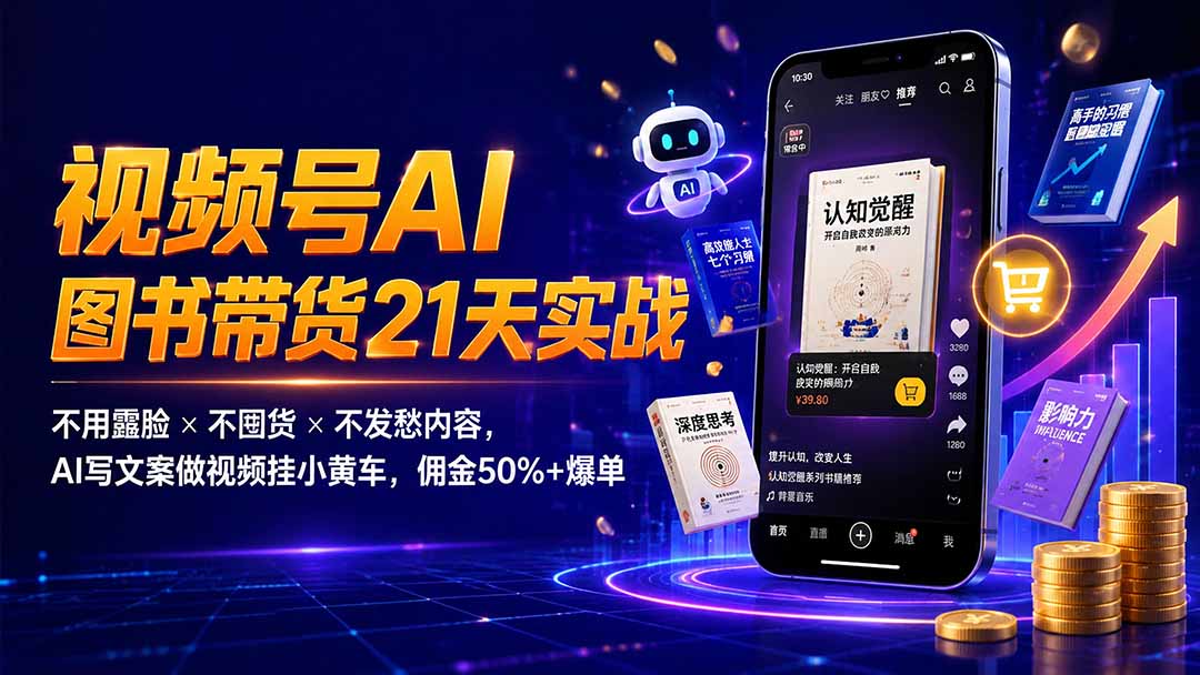 繁花视频号AI图书带货21天实战：不用露脸×不囤货×不发愁内容，AI写文案做视频挂小黄车，佣金50%+爆单云辞狐 ∞ 稳定更新轻创终点站