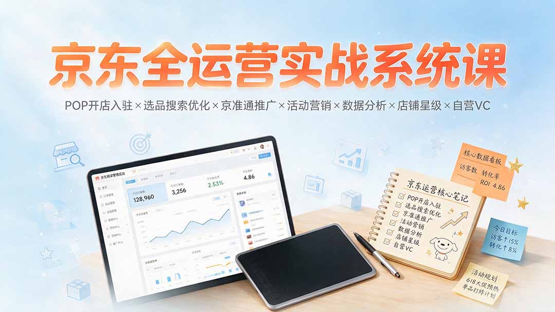 京东全运营实战系统课：POP开店入驻×选品搜索优化×京准通推广×活动营销×数据分析×店铺星级×自营VC云辞狐 ∞ 稳定更新轻创终点站