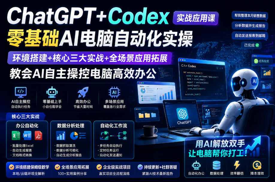 ChatGPT+Codex实战应用课｜零基础AI电脑自动化实操，环境搭建+核心三大实战+全场景应用拓展，教会AI自主操控电脑高效办公云辞狐 ∞ 稳定更新轻创终点站
