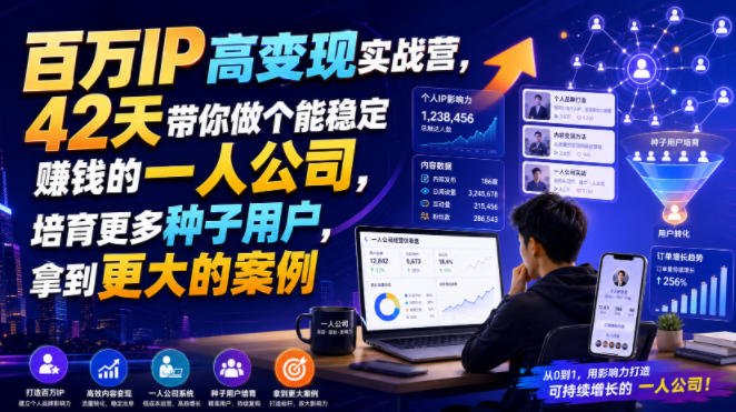 百万IP高变现实战营，42天带你做个能稳定賺钱的一人公司，培育更多种子用户，拿到更大的案例云辞狐 ∞ 稳定更新轻创终点站