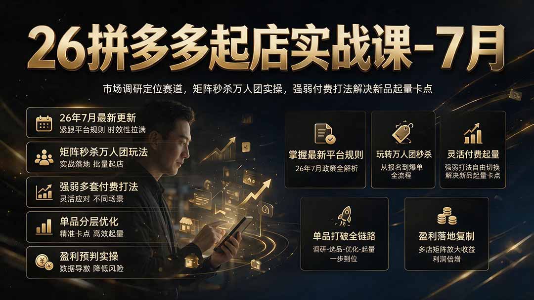 26拼多多起店实战课-7月｜市场调研定位赛道，矩阵秒杀万人团实操，强弱付费打法解决新品起量卡点云辞狐 ∞ 稳定更新轻创终点站