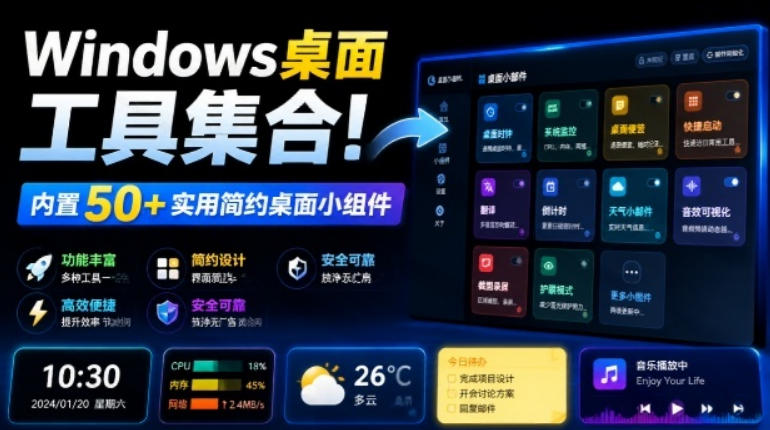 Windows桌面工具集合！内置50+实用简约桌面小组件，含截图、录屏、翻译、天气等，多秘工具箱云辞狐 ∞ 稳定更新轻创终点站