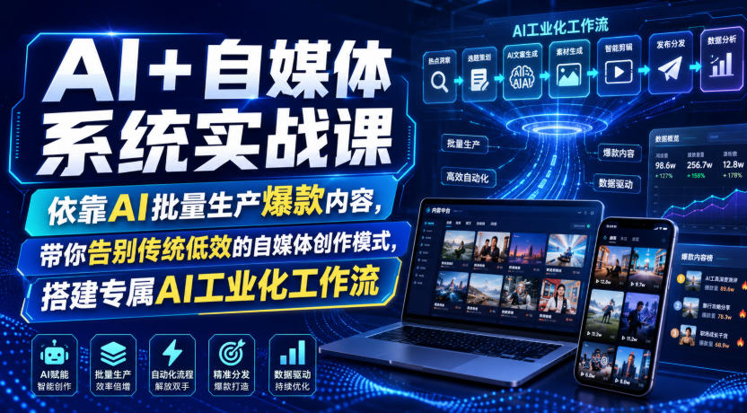 AI+自媒体系统实战课,依靠AI批量生产爆款内容,带你告别传统低效的自媒体创作模式,搭建专属AI工业化工作流云辞狐 ∞ 稳定更新轻创终点站