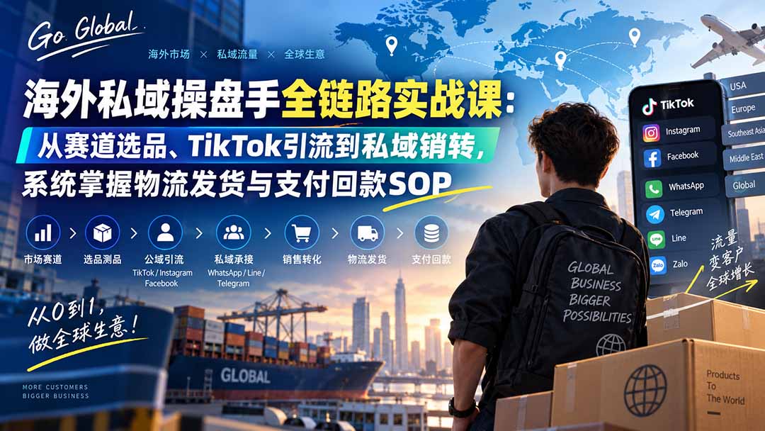 海外私域操盘手全链路实战课：从赛道选品、TikTok引流到私域销转，系统掌握物流发货与支付回款SOP-橙心云网创