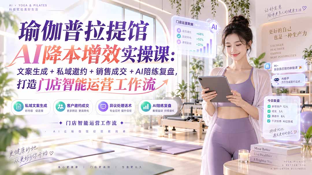 瑜伽普拉提馆AI降本增效实操课:文案生成+私域邀约+销售成交+AI陪练复盘,打造门店智能运营工作流-橙心云网创