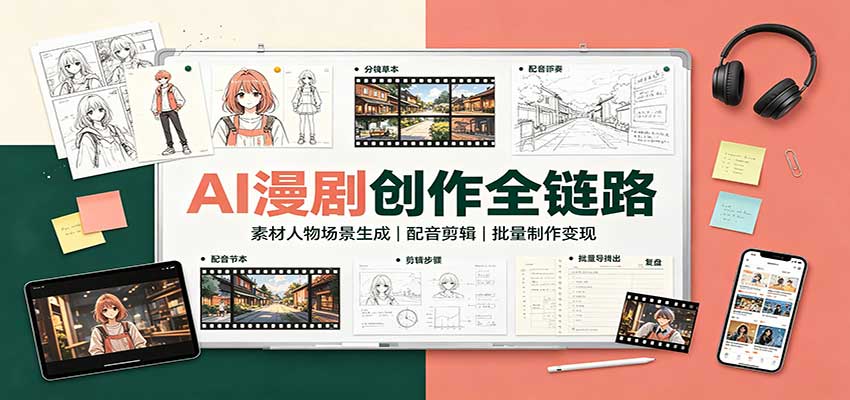 AI漫剧创作全链路:素材人物场景生成,配音剪辑,批量制作变现-橙心云网创