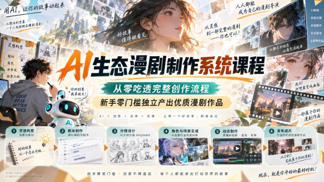AI生态漫剧制作系统课程，从零吃透完整创作流程，新手零门槛独立产出优质漫剧作品-橙心云网创