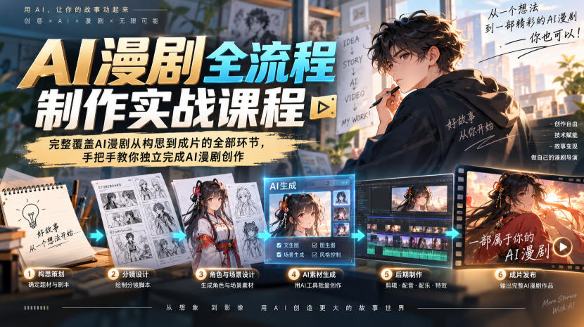 AI漫剧全流程制作实战课程,完整覆盖AI漫剧从构思到成片的全部环节,手把手教你独立完成AI漫剧创作-橙心云网创
