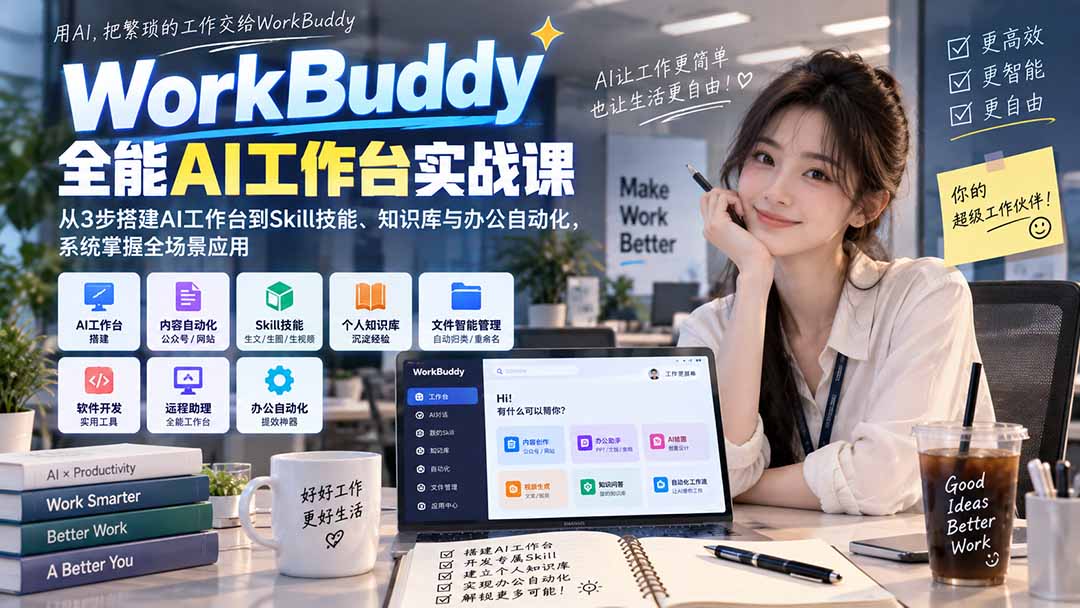 WorkBuddy全能AI工作台实战课：从3步搭建AI工作台到Skill技能、知识库与办公自动化，系统掌握全场景应用-橙心云网创