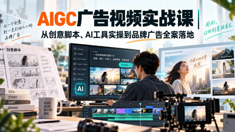 AIGC广告视频实战课｜从创意脚本、AI工具实操到品牌广告全案落地-橙心云网创