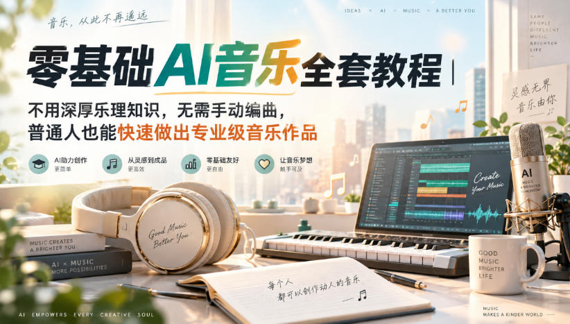 零基础AI音乐全套教程|不用深厚乐理知识,无需手动编曲,普通人也能快速做出专业级音乐作品-橙心云网创