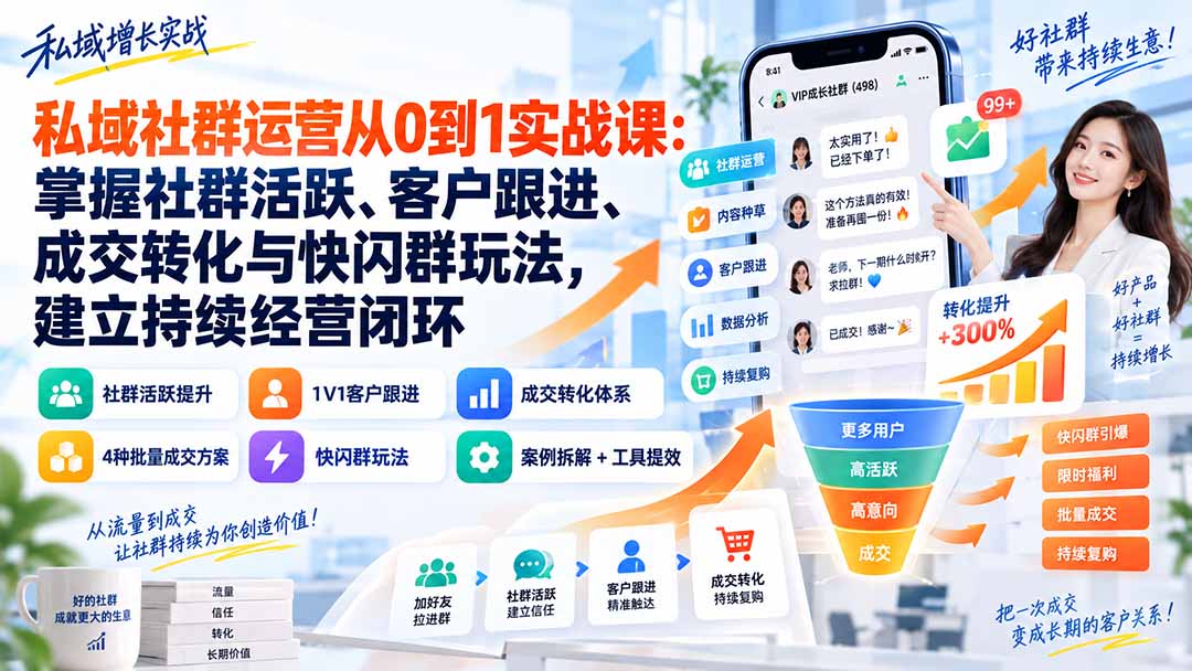 私域社群运营从0到1实战课：掌握社群活跃、客户跟进、成交转化与快闪群玩法，建立持续经营闭环-橙心云网创