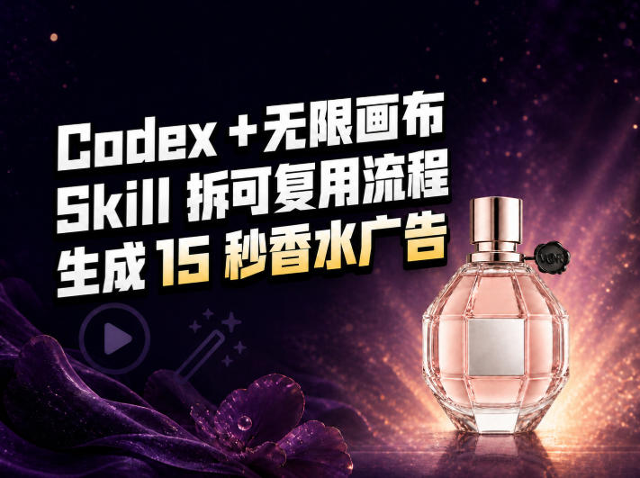 我把Amazon香水视频拆成Codex Skill:无限画布负责最后15秒-橙心云网创