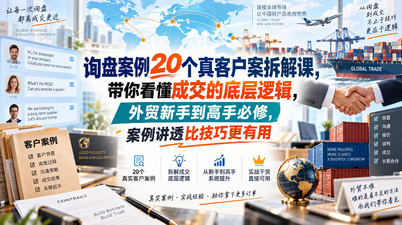 询盘案例20个真客户案拆解课,带你看懂成交的底层逻辑,外贸新手到高手必修,案例讲透比技巧更有用-橙心云网创