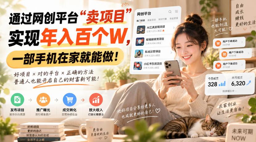 靠卖网创项目变现，一年拿下百万收益！一台手机就能操作！-橙心云网创