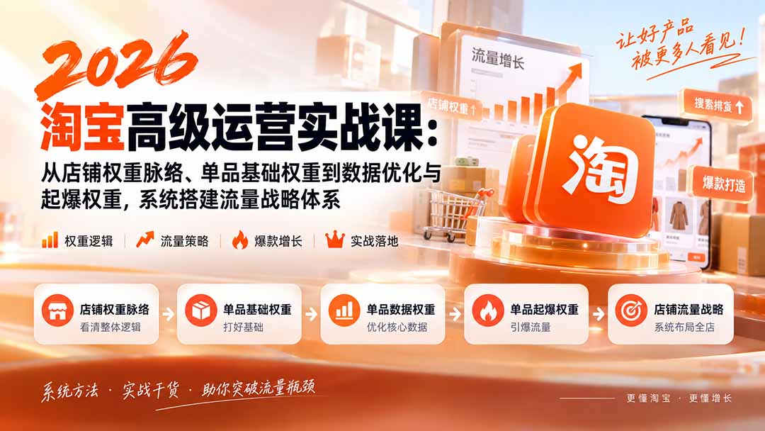 2026淘宝高级运营实战课：从店铺权重脉络、单品基础权重到数据优化与起爆权重，系统搭建流量战略体系-橙心云网创