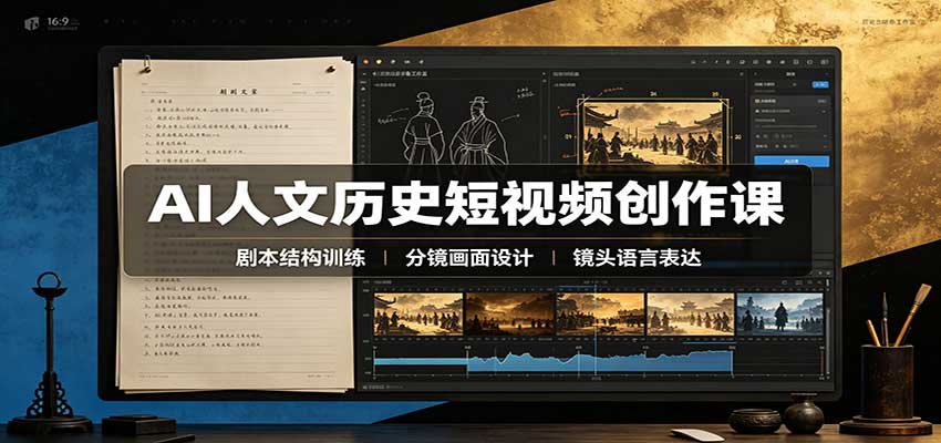 AI人文历史短视频创作课:赛道对标、剧本分镜制图,掌握视频完整产出流程-橙心云网创