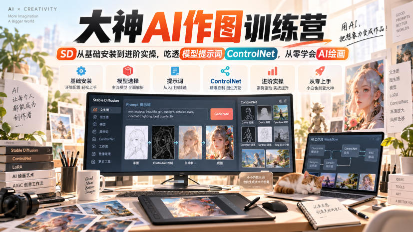 大神AI作图训练营，SD从基础安装到进阶实操，吃透模型提示词ControlNet，从零学会AI绘画-橙心云网创
