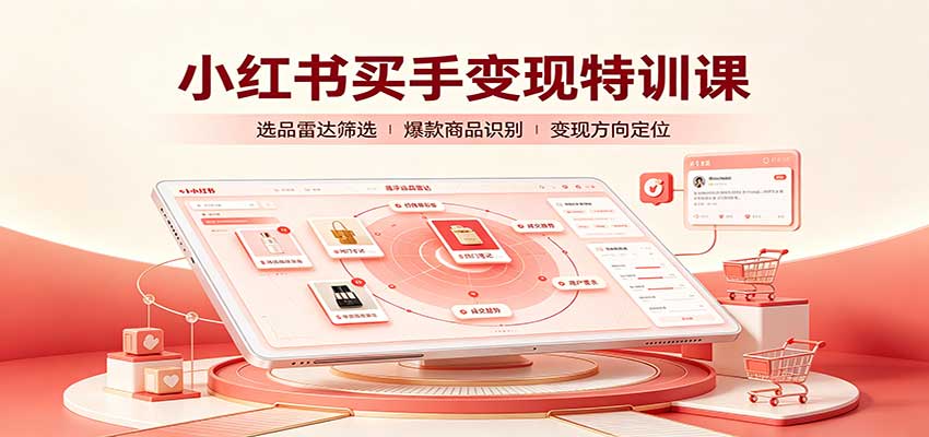 小红书买手变现特训课:账号定位养号起号,选品挂车,笔记标题封面全套教学-橙心云网创