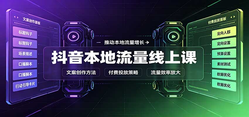 抖音本地流量线上课：账号搭建拍摄剪辑，文案创作与付费投放教学-橙心云网创