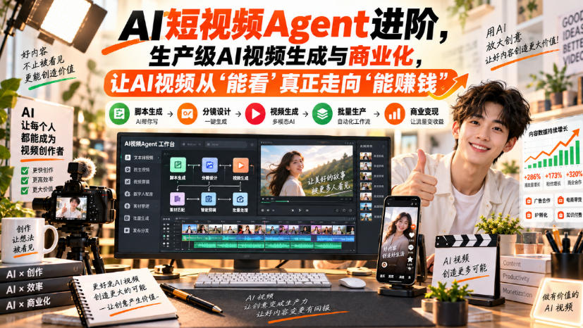 AI短视频Agent进阶，生产级AI视频生成与商业化，让AI视频从”能看”真正走向”能賺钱”-橙心云网创