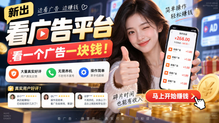 新出看广告平台，看一个广告一块钱，大量真实好评！无需养机、不会黑号，操作简单【揭秘】-橙心云网创