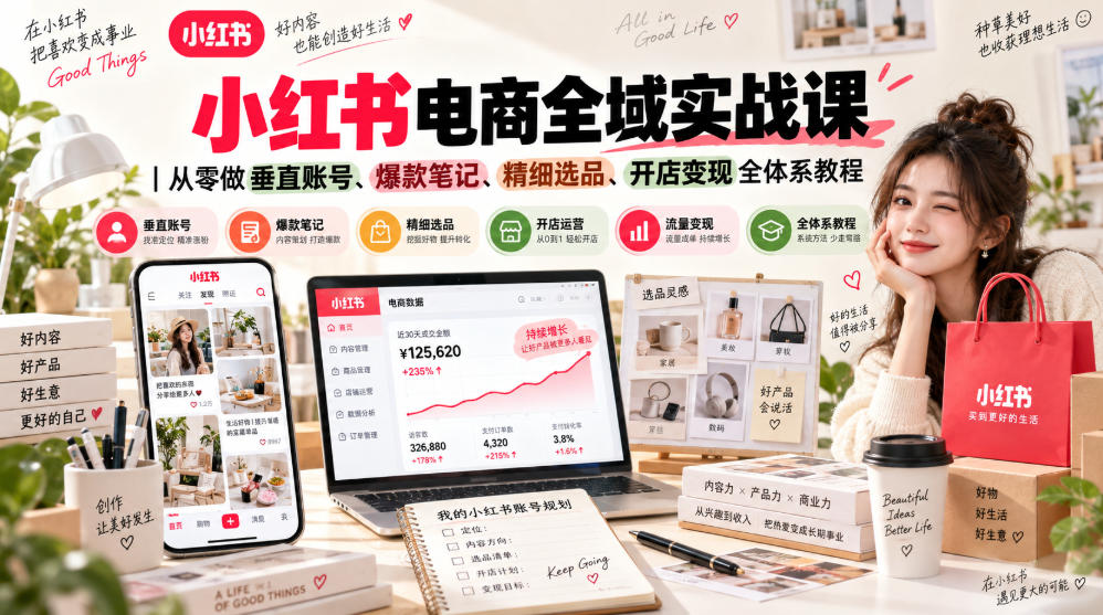 小红书电商全域实战课|从零做垂直账号、爆款笔记、精细选品、开店变现全体系教程-橙心云网创