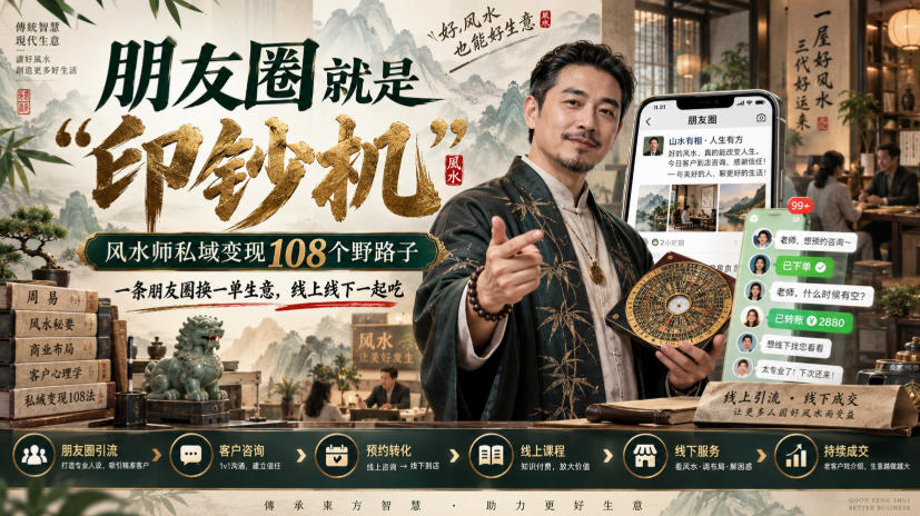 朋友圈就是“印钞机”，风水师私域变现108个野路子，一条朋友圈换一单生意，线上线下一起吃【文档】-橙心云网创