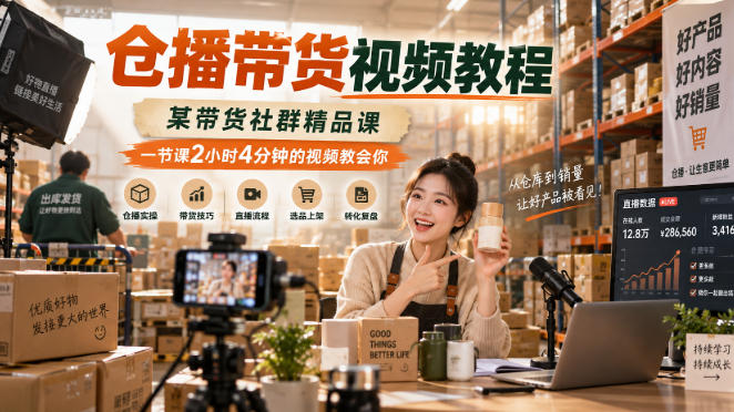 仓播带货视频教程,某带货社群精品课,一节课2小时4分钟的视频教会你-橙心云网创