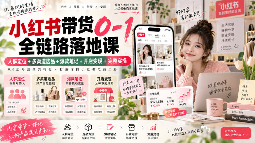 小红书带货0-1全链路落地课｜人群定位+多渠道选品+爆款笔记+开店变现完整实操-橙心云网创