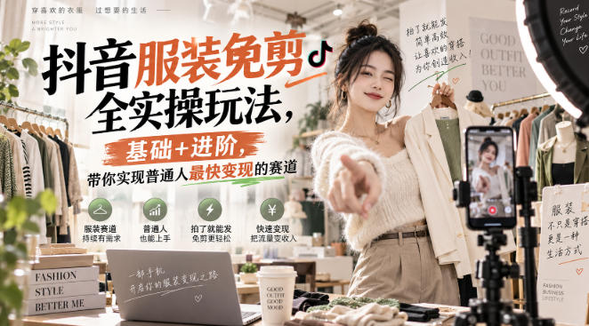 抖音服装免剪全实操玩法,基础+进阶,带你实现普通人最快变现的赛道-橙心云网创