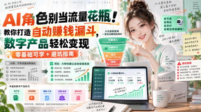 AI角色别当流量花瓶!教你打造自动賺钱漏斗,数字产品轻松变现(零基础可学+避坑指南)【原创双语字幕】-橙心云网创