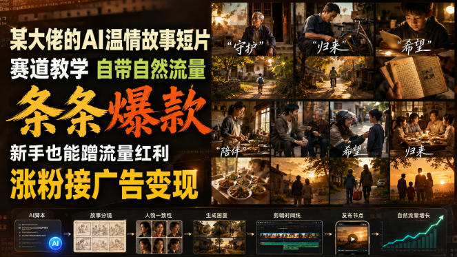 某大佬的AI温情故事短片赛道教学,自带自然流量,条条爆款,新手也能蹭流量红利,涨粉接广告变现(更新)-橙心云网创