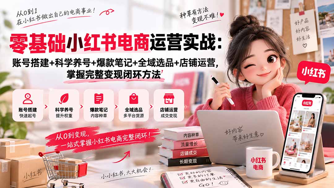 零基础小红书电商运营实战:账号搭建+科学养号+爆款笔记+全域选品+店铺运营,掌握完整变现闭环方法-橙心云网创