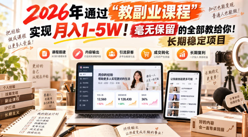 2026年通过“教副业课程”实现月入1-5W!毫无保留的全部教给你!长期稳定项目-橙心云网创