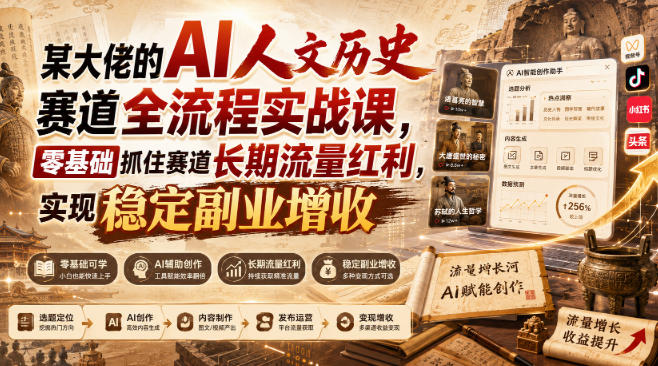 某大佬的AI人文历史赛道全流程实战课,零基础抓住赛道长期流量红利,实现稳定副业增收(更新)-橙心云网创