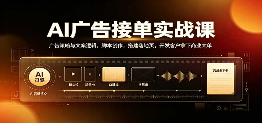 AI广告接单实战:广告策略与文案逻辑,脚本创作,搭建落地页,开发客户拿下商业大单-橙心云网创