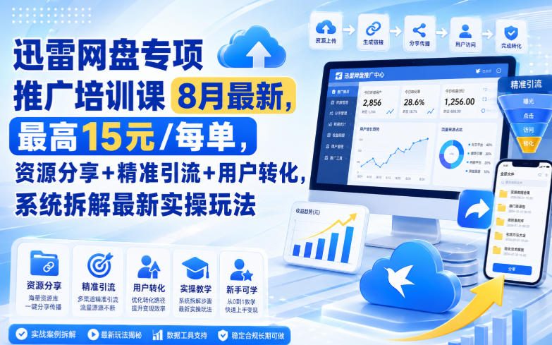 迅雷网盘专项推广培训课9月最新，最高15米/每单，资源分享+精准引流+用户转化，系统拆解最新实操玩法(更新0915)-橙心云网创