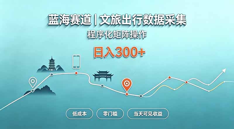 蓝海赛道  文旅出行数据采集  程序化矩阵操作    低成本  零门槛   当天可见收益   日入300+-橙心云网创