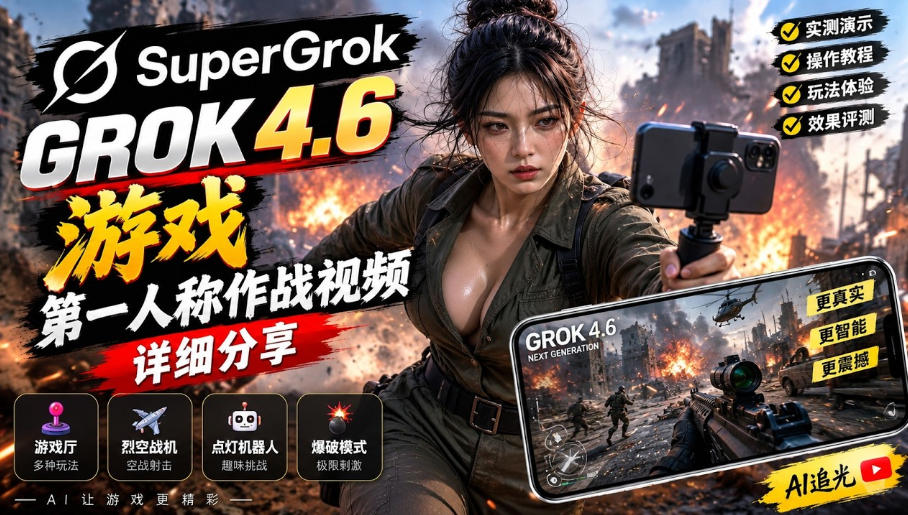 Grok 4.6也能做游戏?第一人称作战视频实测|玩法详细讲解-橙心云网创