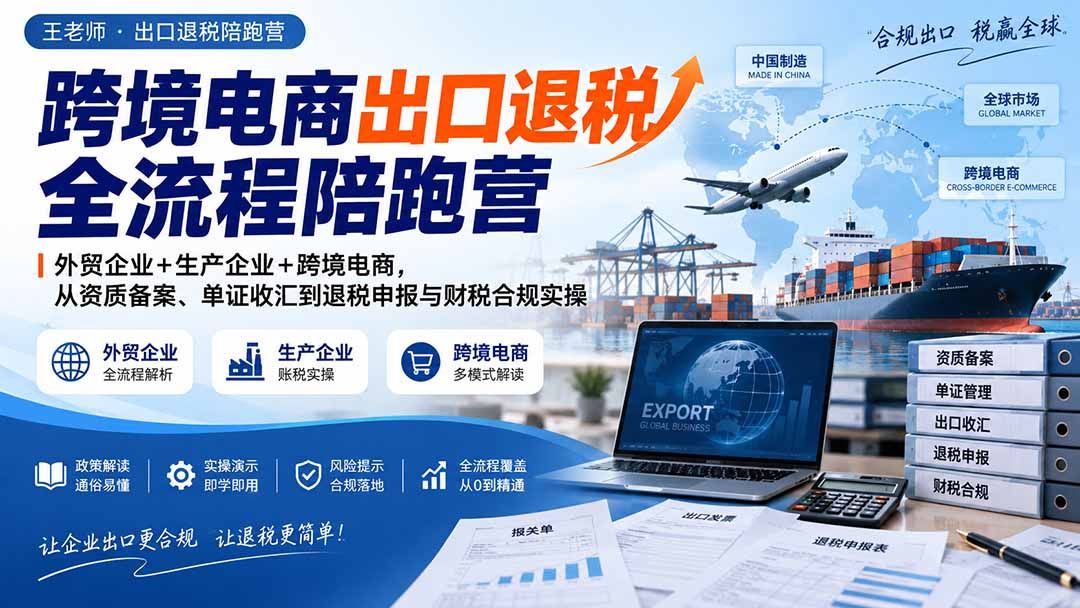 跨境电商出口退税全流程陪跑营|外贸企业+生产企业+跨境电商,从资质备案、单证收汇到退税申报与财税合规实操-橙心云网创