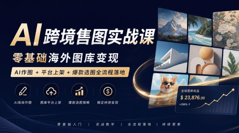 AI跨境售图实战课,零基础海外图库变现,AI作图+平台上架+爆款选图全流程落地-橙心云网创