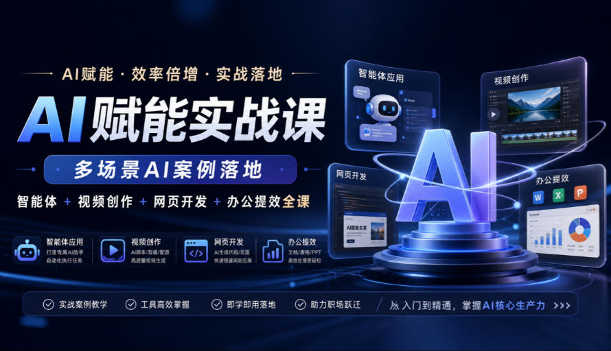 AI赋能实战课,多场景AI案例落地,智能体+视频创作+网页开发+办公提效全课-橙心云网创