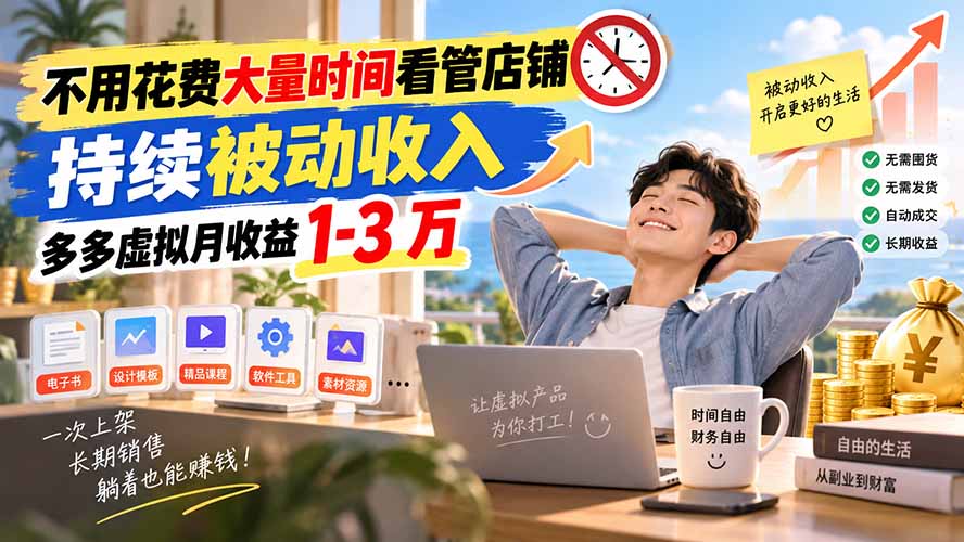 不用花费大量时间看管店铺，持续被动收入，多多虚拟月收益 1-3 万-橙心云网创