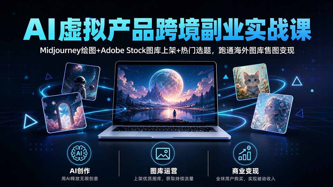 AI虚拟产品跨境副业实战课|Midjourney绘图+Adobe Stock图库上架+热门选题,跑通海外图库售图变现-橙心云网创
