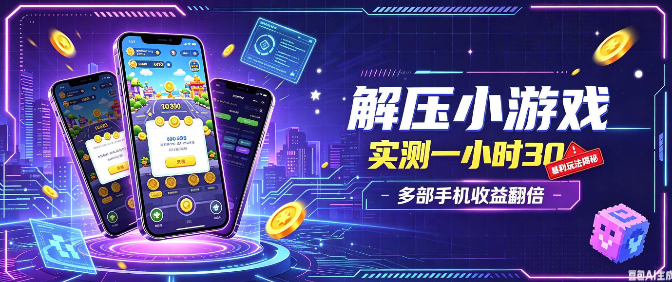 小游戏全流程玩法，实测一小时搞30，简单无脑解压，当天做当天就能看到进账，直接冲就行【揭秘】-橙心云网创