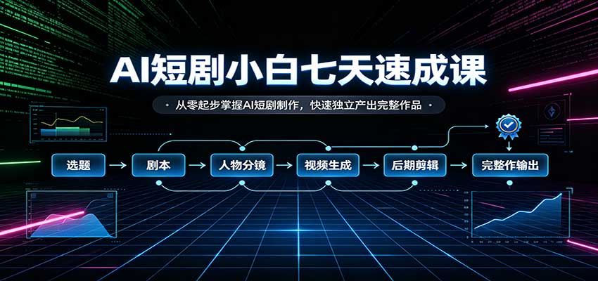 AI短剧小白七天速成课：从零起步掌握AI短剧制作，快速独立产出完整作品-橙心云网创