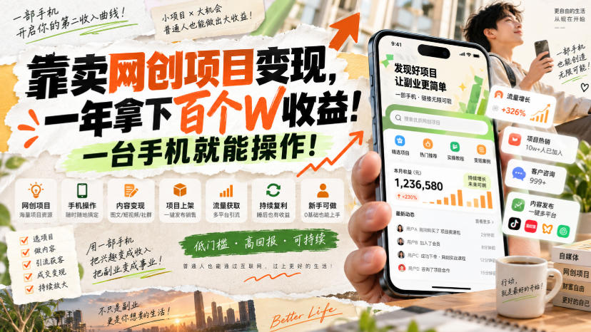 网创小程序虚拟资料变现,一年拿下百万收益,一部手机就可以做,0成本变现副业!-橙心云网创